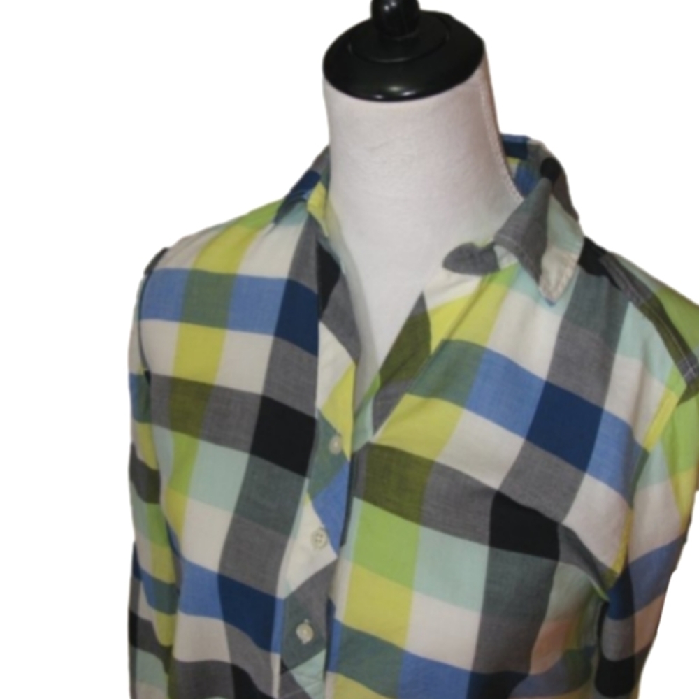 Talbot's Yellow/Blue Plaid Partial Button Front B… - image 2